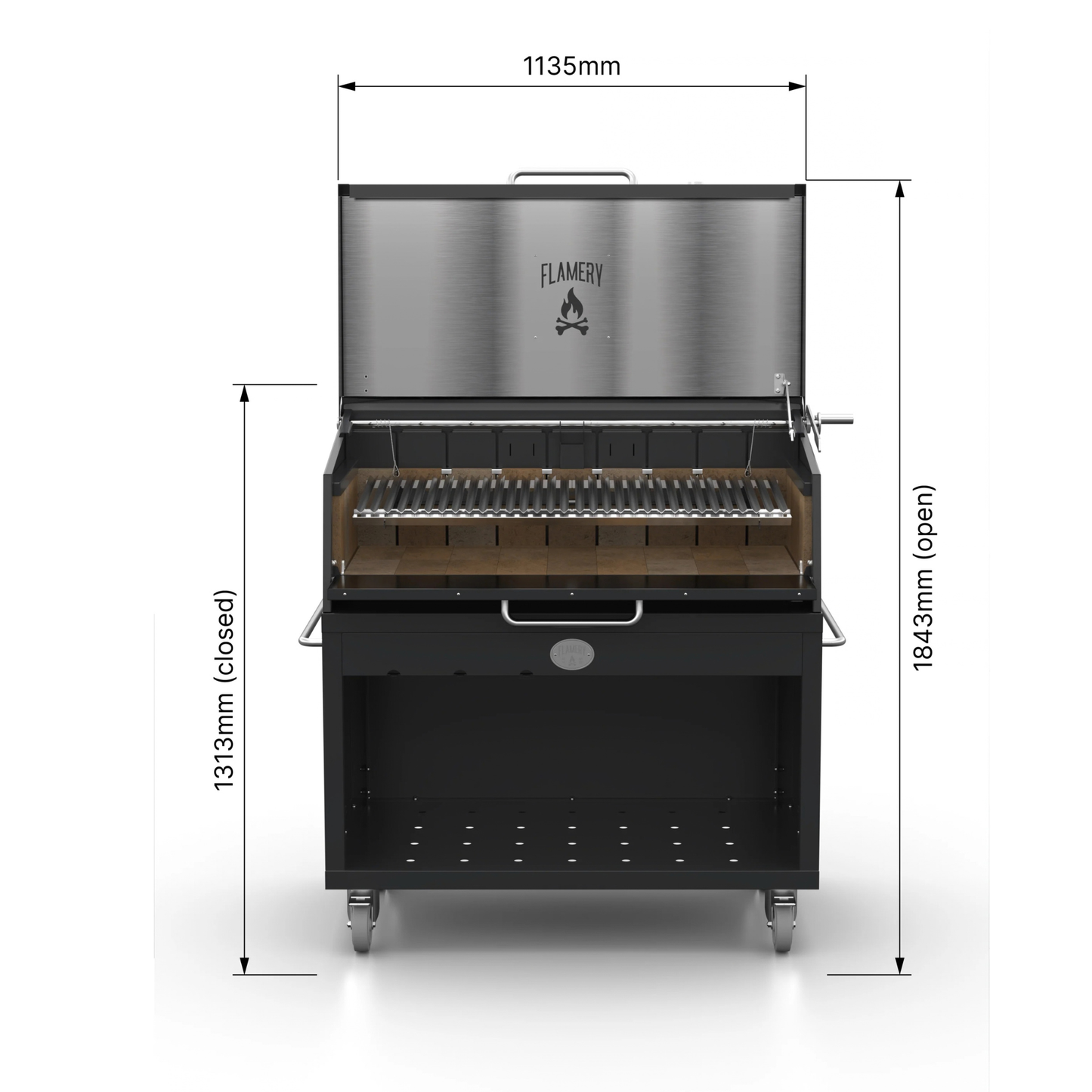 Flamery Large Asado BBQ with Split Grill + Firebox on Trolley
