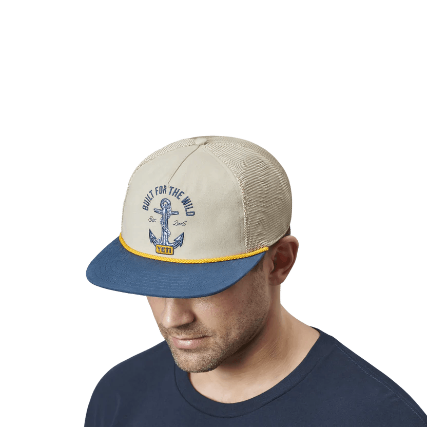 Yeti Tan/Navy Open Seas Rope Flat Brim Hat - BBQ Land