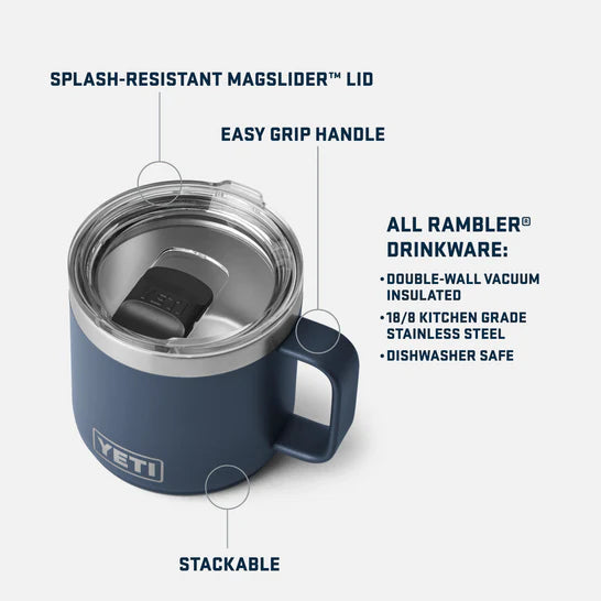 Yeti Rambler 14oz Stackable Mug in Charcoal Grey with MagSlider Lid