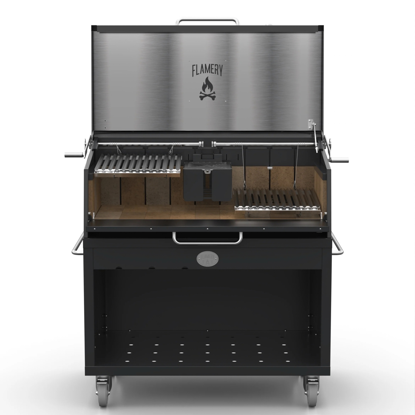 Flamery Large Asado BBQ with Split Grill + Firebox on Trolley