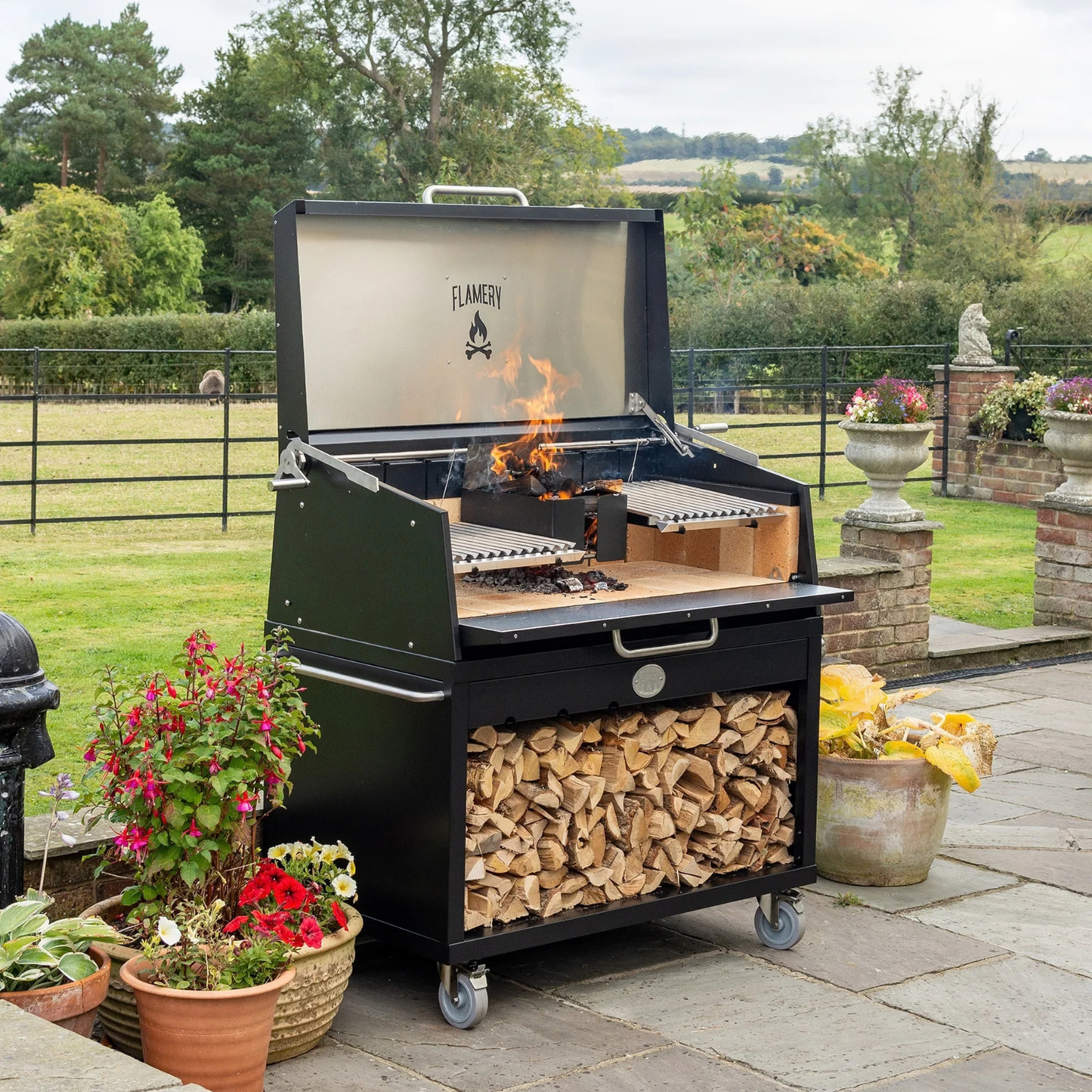 Flamery Large Asado with Split Grill + Trolley