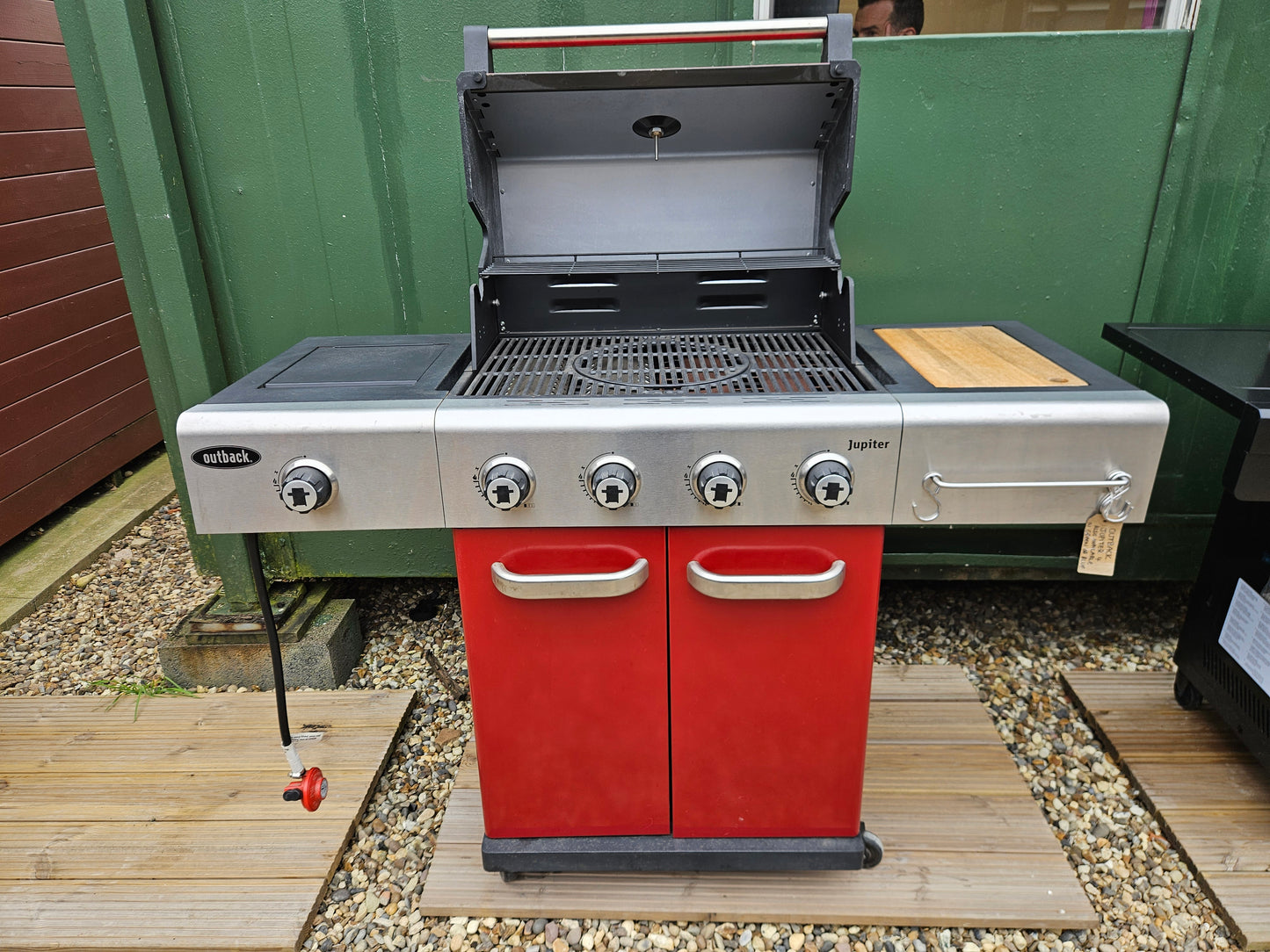 #240 Ex-Display (sold as seen) Outback Red Jupiter 4 Burner Hybrid BBQ With Cover