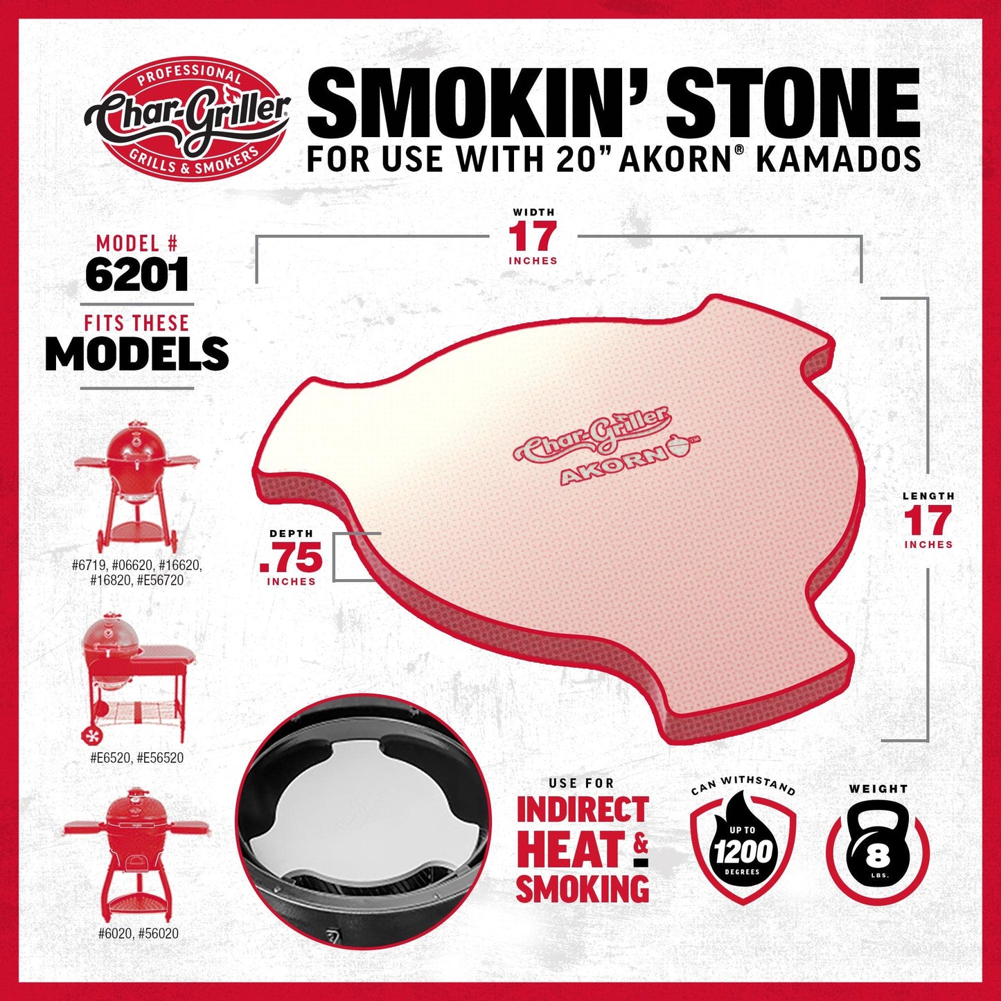 Heat Deflector Smokin' Stone for Char-Griller Akorn Kamado