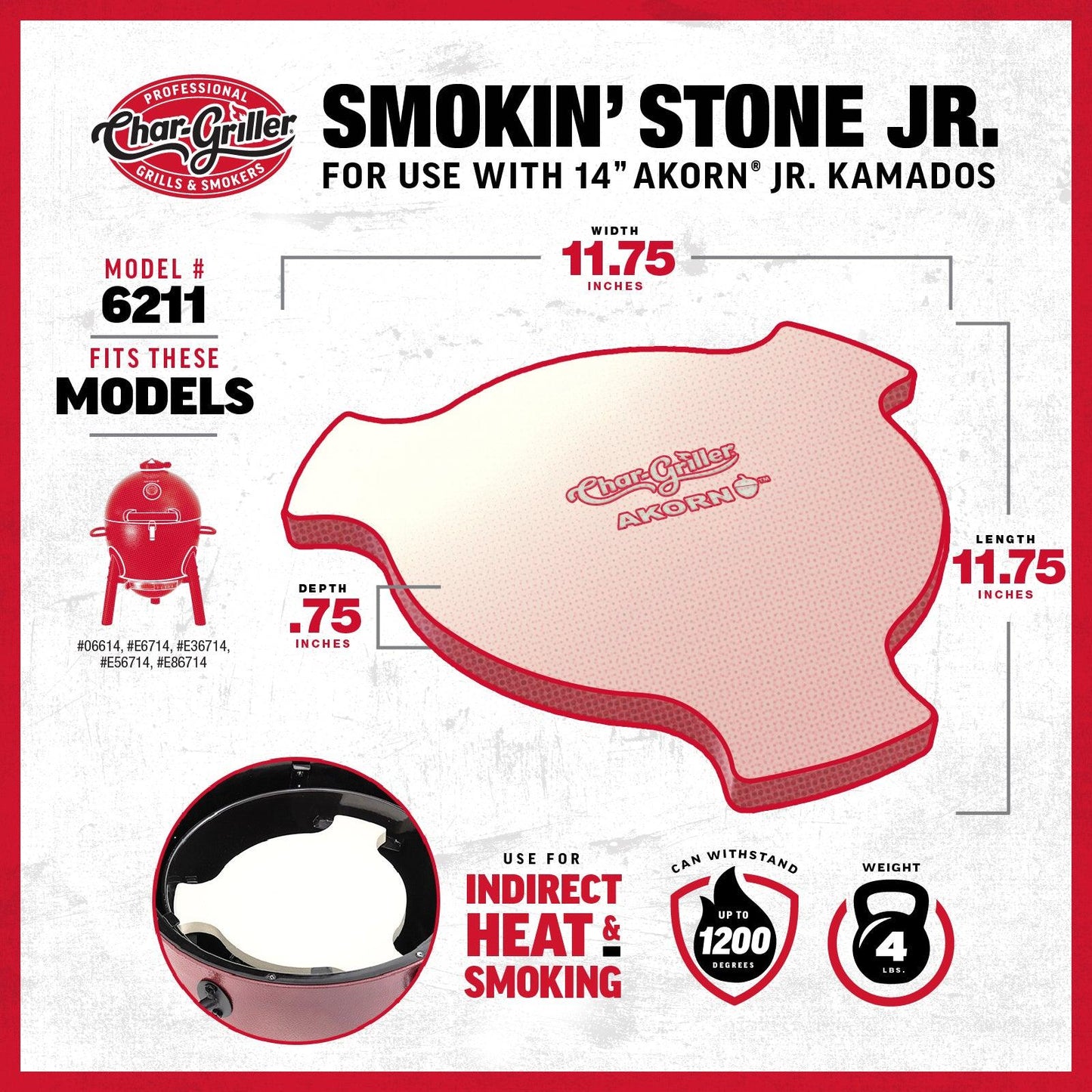 Heat Deflector Smokin' Stone for Char-Griller Akorn Junior