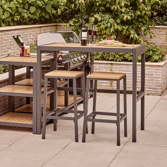 Sanctuary Oak Outdoor Kitchen Bar Table and Bar Stools