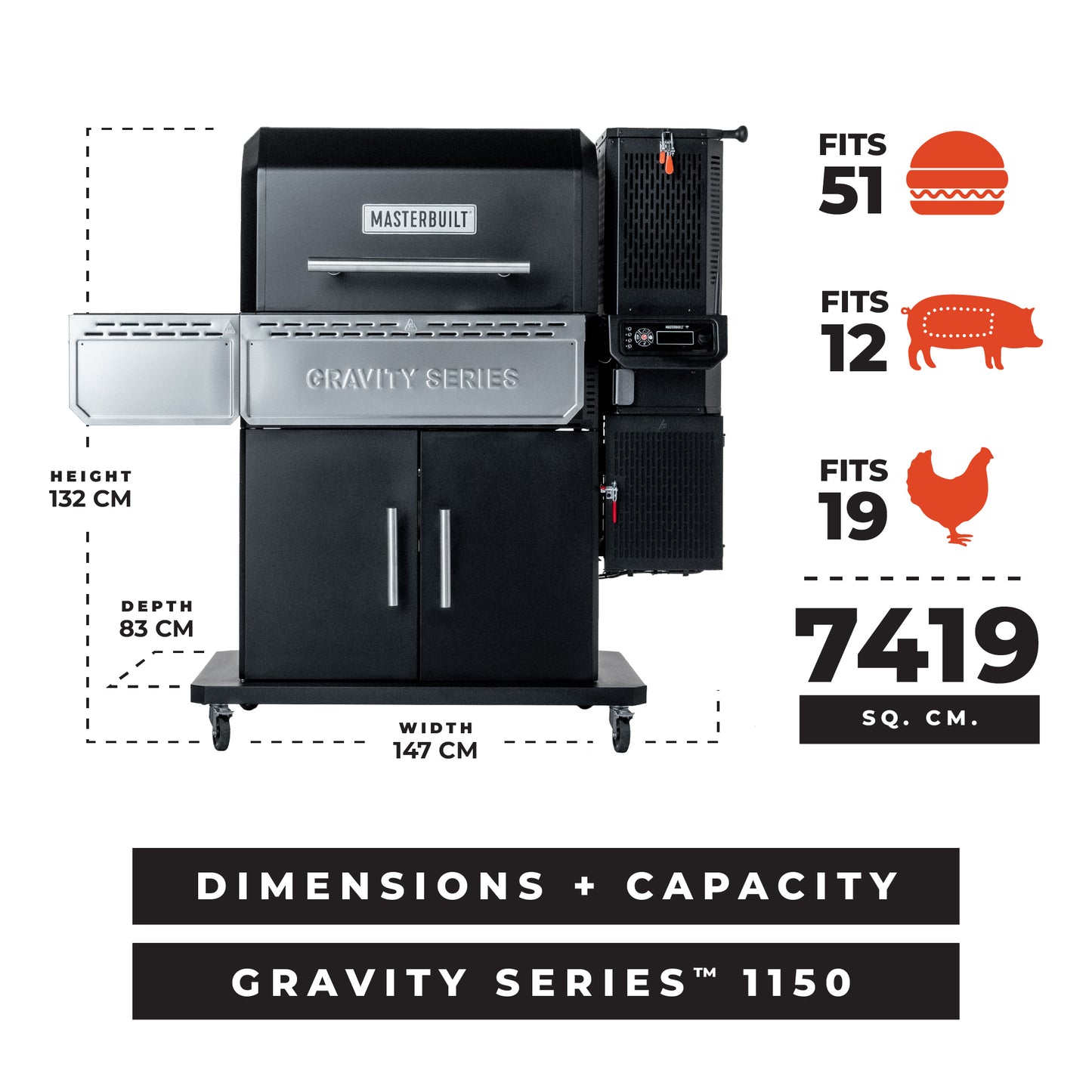 Masterbuilt 1150 Gravity Fed Charcoal BBQ Grill and Smoker