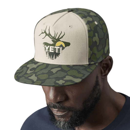 Yeti Sunrise Elk Flat Brim Hat - Tan/Green Camo - BBQ Land