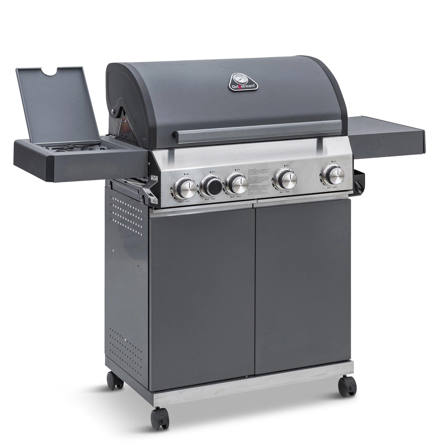 Grillstream Classic 4 Burner Hybrid BBQ with Side Burner - Matt Grey - BBQ Land