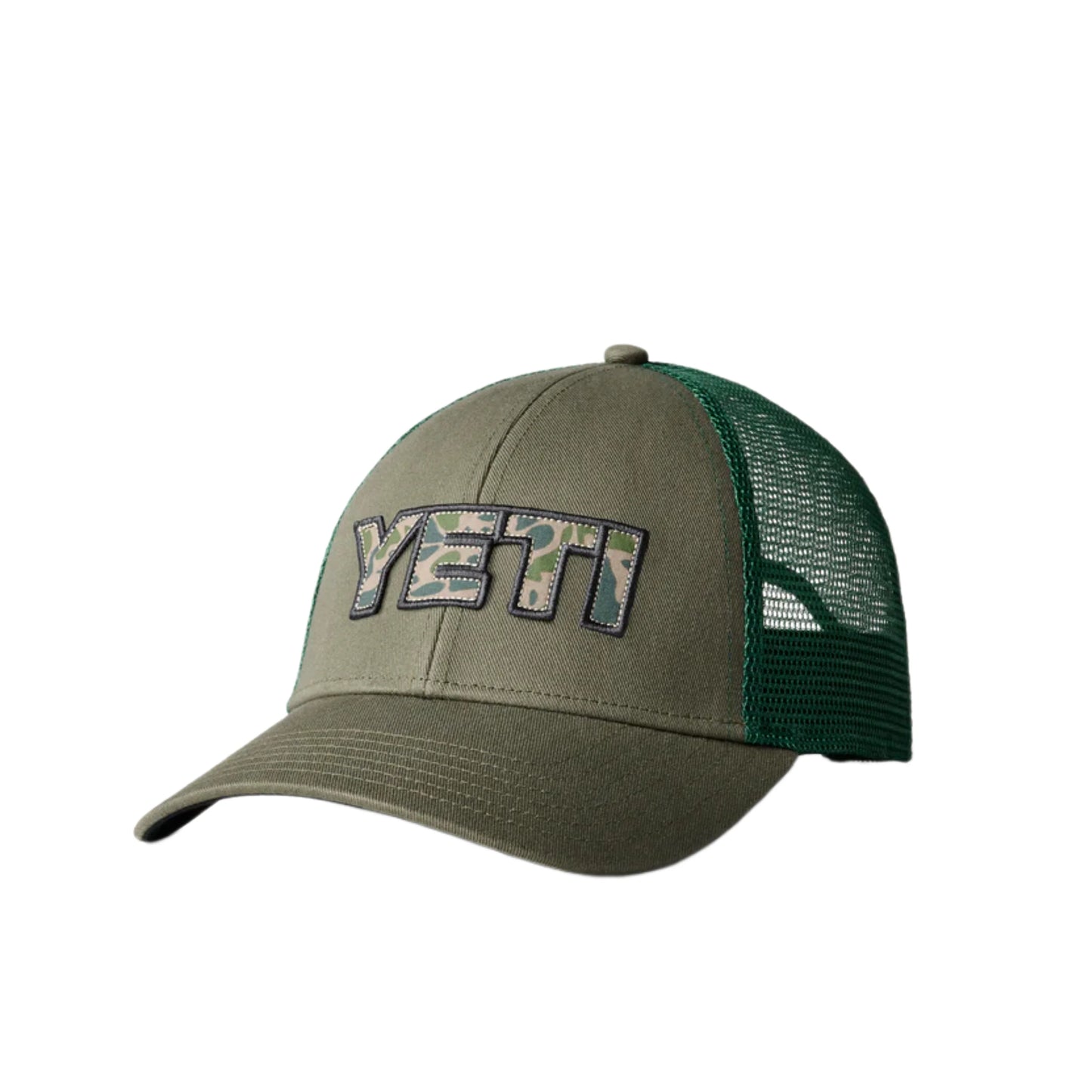 Yeti Olive Camo Logo Badge Low Pro Trucker Hat Cap