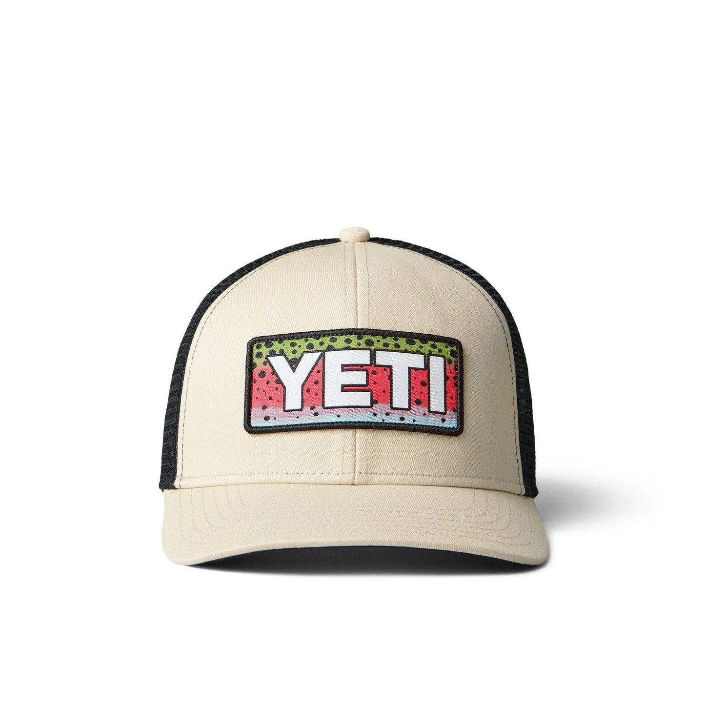 Rainbow Trout Logo Badge Trucker Hat in Cream - BBQ Land