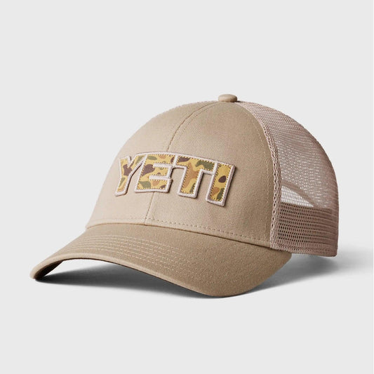 Yeti Khaki Camo Logo Badge Low Pro Trucker Hat Cap - BBQ Land