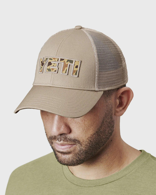 Yeti Khaki Camo Logo Badge Low Pro Trucker Hat Cap - BBQ Land