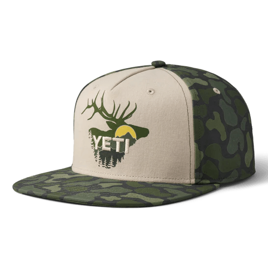 Yeti Sunrise Elk Flat Brim Hat - Tan/Green Camo - BBQ Land