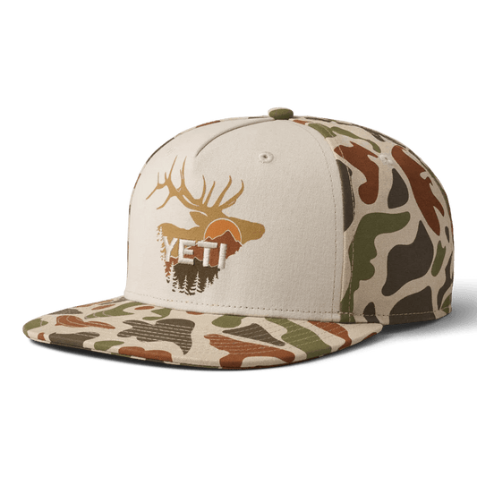 Yeti Sunrise Elk Tan/Brown Camo 5 Panel Flat Brim Hat - BBQ Land