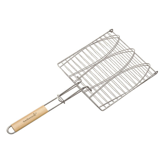 Barbecook Wooden Handled Triple Fish Grill Basket - BBQ Land