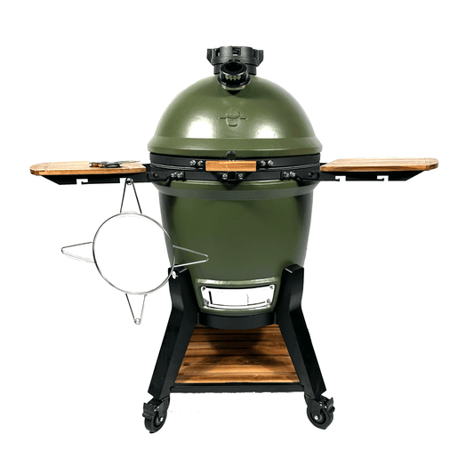 Grden V2 Olive Green Kamado BBQ with Cart and Acacia Shelves