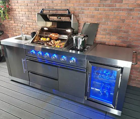 Buschbeck Oxford 4 Burner BBQ Outdoor Kitchen with Fridge and Sink - BBQ Land