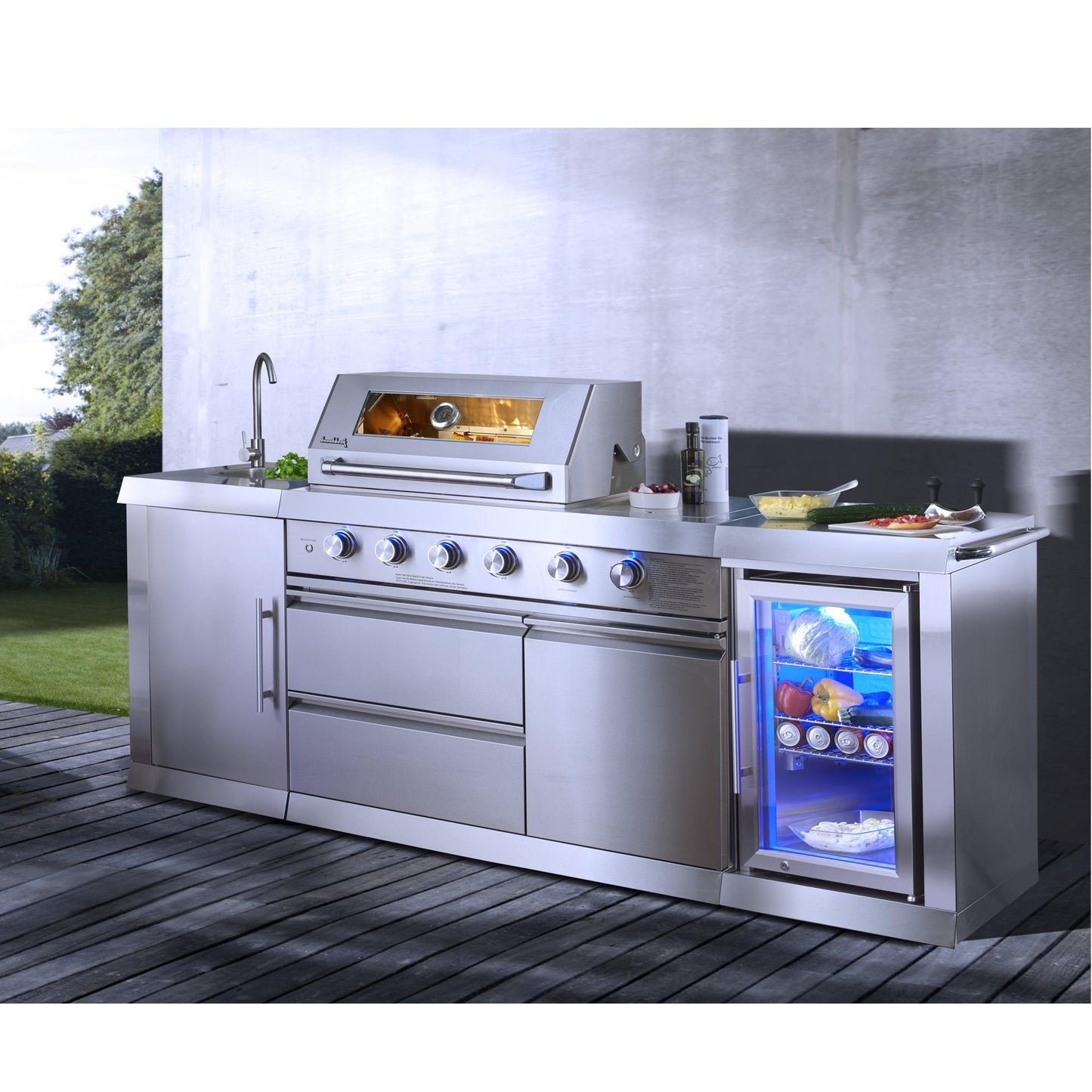 Buschbeck Oxford 4 Burner BBQ Outdoor Kitchen with Fridge and Sink - BBQ Land