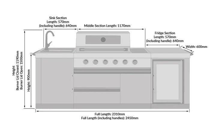 Buschbeck Oxford 4 Burner BBQ Outdoor Kitchen with Fridge and Sink - BBQ Land