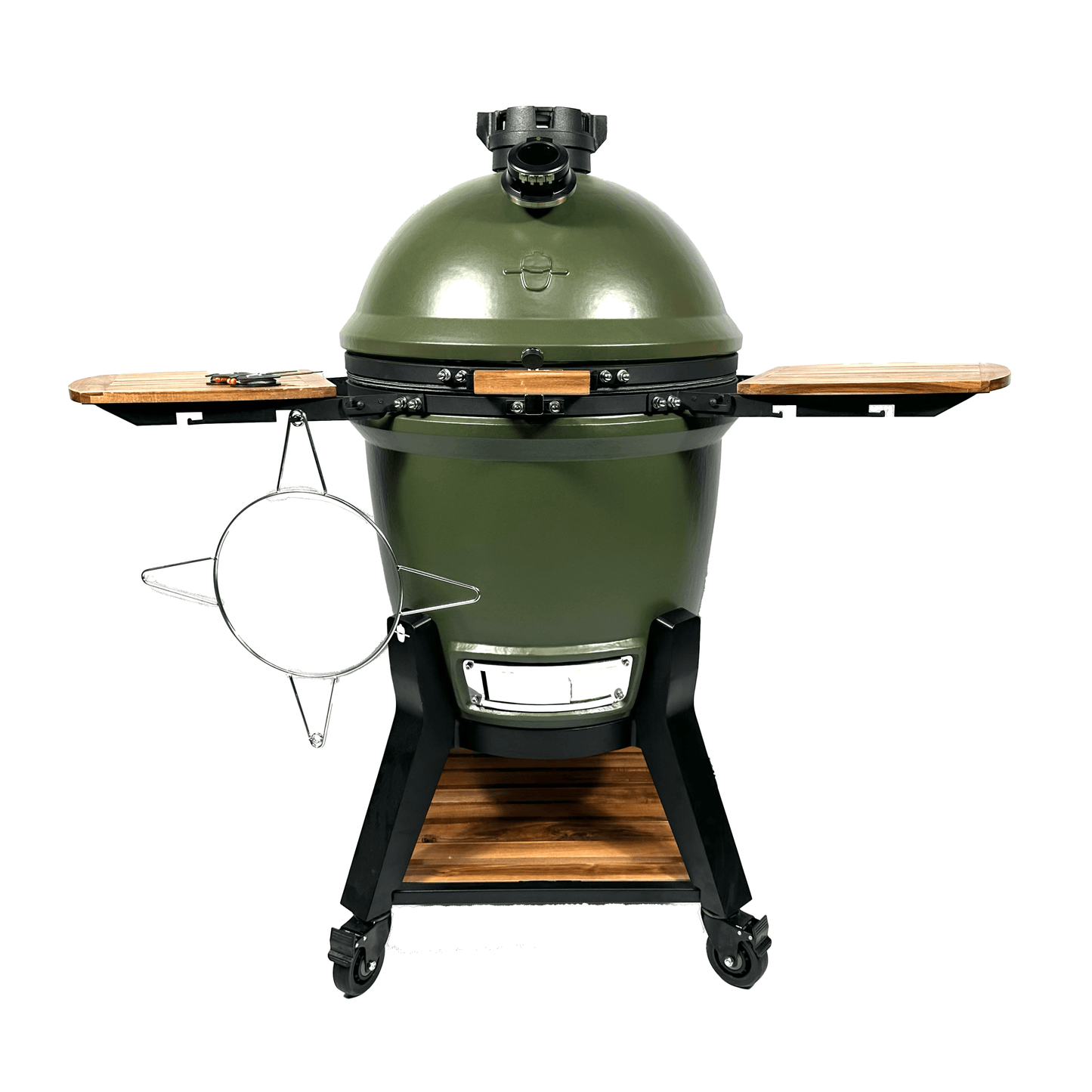 Grden V2 Olive Green Kamado BBQ with Cart and Acacia Shelves - BBQ Land